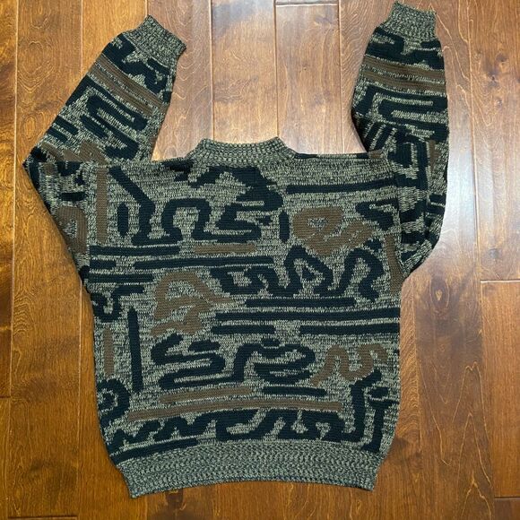 Permit Vintage Skater Abstract Tan Black Crewneck Acrylic Sweater Men's Size M - Picture 5 of 8